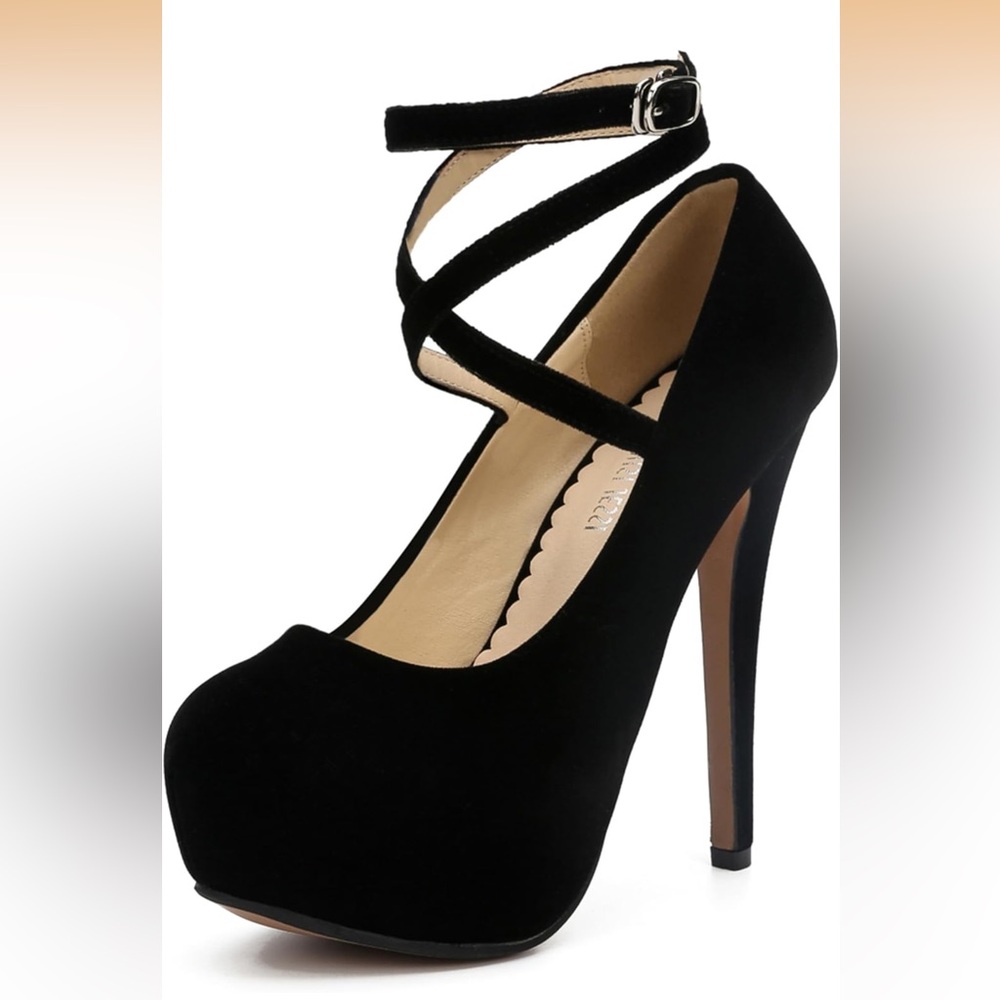 NEW Maiernisi Jessi black velour strappy platform pump women’s sz 7.5